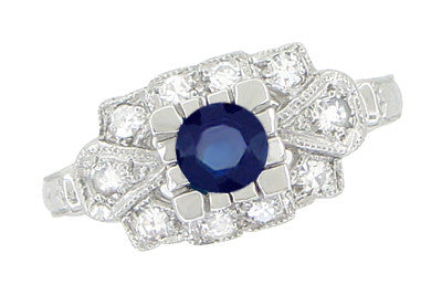 1920's Vintage Style Sapphire and Diamond Art Deco Platinum Shield Engagement Ring - Item: R880PS - Image: 2