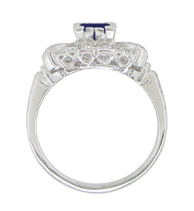 Art Deco Blue Sapphire and Diamonds Engagement Ring in 18 Karat White Gold - Item: R880S - Image: 4