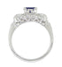 Art Deco Blue Sapphire and Diamonds Engagement Ring in 18 Karat White Gold