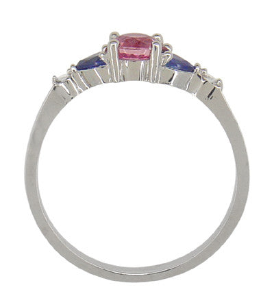 Pink and Blue Sapphire Love Ring with Diamonds in 10 Karat White Gold - Item: R888 - Image: 2