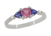 Pink and Blue Sapphire Love Ring with Diamonds in 10 Karat White Gold
