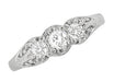 Filigree "Three Stone" Diamond Art Deco Ring in 14 Karat White Gold