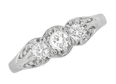 Palladium Art Deco Antique Style Scroll Filigree 3 Diamond Ring - Item: R890PDM - Image: 4