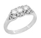 Vintage Three Stone Filigree Ring with White Sapphires in White Gold - R890WS