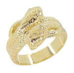 Vintage Inspired Men's Double Serpent Snake Ring with Diamond Eyes in 14 Karat Yellow Gold