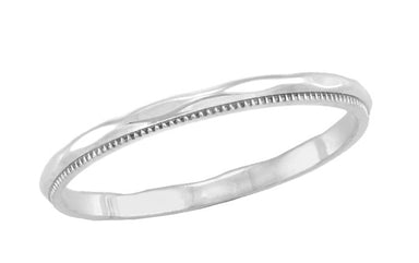 Dainty Single Edge Milgrain Vintage Wedding Band in 14 Karat White Gold - Ring Size 5.5