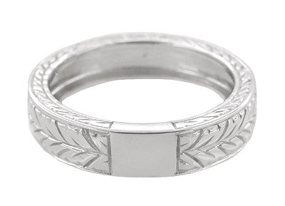 Men's Art Deco 5mm Wide Engraved Wheat Wedding Band Ring in 18 Karat White Gold - Item: R909 - Image: 3