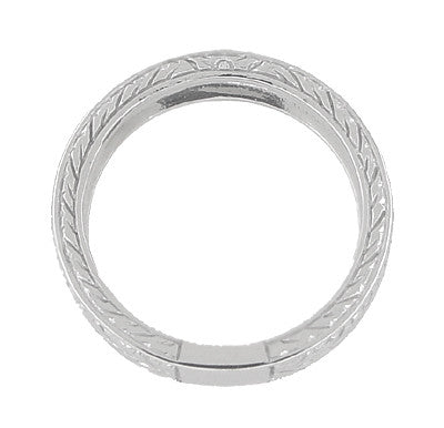 Men's Art Deco 5mm Wide Engraved Wheat Wedding Band Ring in 18 Karat White Gold - Item: R909 - Image: 2