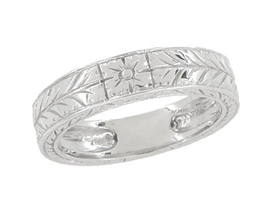 Men's 5mm Wide Vintage Engraved Wheat Art Deco Platinum Wedding Band Ring