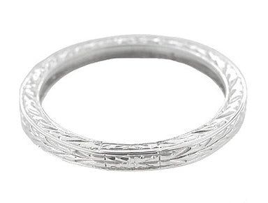 Antique Style Art Deco Engraved 2mm Wide Wheat Wedding Band Ring in 18 Karat White Gold - alternate view