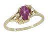 Vintage Star Ruby Ring - Yellow Gold with Side Diamonds Bypass Design - 1970s Era Linde Star Oval Cabochon Ruby- R921