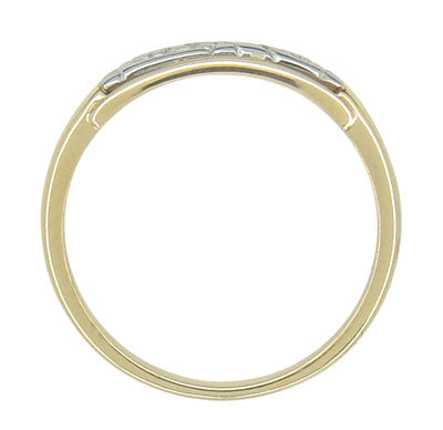 Retro Moderne Engraved Flowers Wedding Band in 14 Karat Yellow and White Gold - Item: R922 - Image: 3