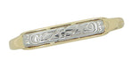 Retro Moderne Engraved Flowers Wedding Band in 14 Karat Yellow and White Gold