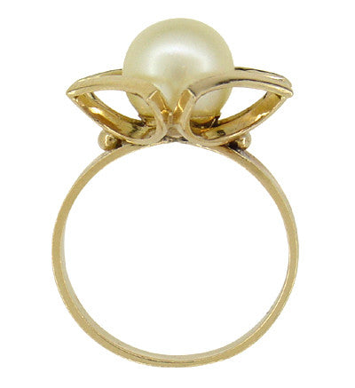 Mid Century Vintage Buttercup Frame Pearl Solitaire Ring in 18 Karat Yellow Gold - Item: R924 - Image: 2