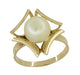 Mid Century Vintage Buttercup Frame Pearl Solitaire Ring in 18 Karat Yellow Gold
