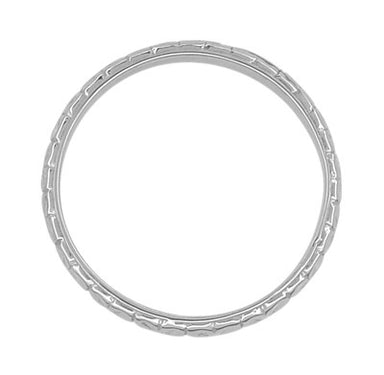 Art Deco Flowers Antique Engraved Thin Wedding Ring in 14 Karat White Gold - alternate view