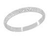 Art Deco Flowers Antique Engraved Thin Wedding Ring in 14 Karat White Gold