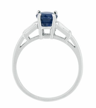 Antique Mid Century Blue Sapphire and Diamond Baguettes Engagement Ring in Platinum - Item: R950P - Image: 3