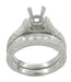 Art Deco Platinum Carved Scrolls Engagement Ring Setting for a 1.75 Carat Princess Cut Diamond with Matching Wedding Ring