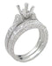 Platinum Art Deco Engraved Scrolls 2 Carat Princess Cut Diamond Engagement Ring Setting and Companion Diamond Wedding Ring