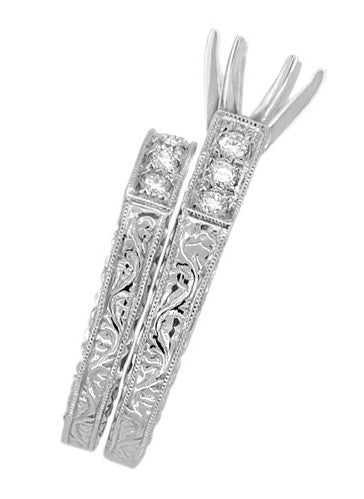 Art Deco Scrolls 2 Carat Round Diamond Engagement Ring Setting and Wedding Ring Bridal Set in 18 Karat White Gold - Item: R959 - Image: 4