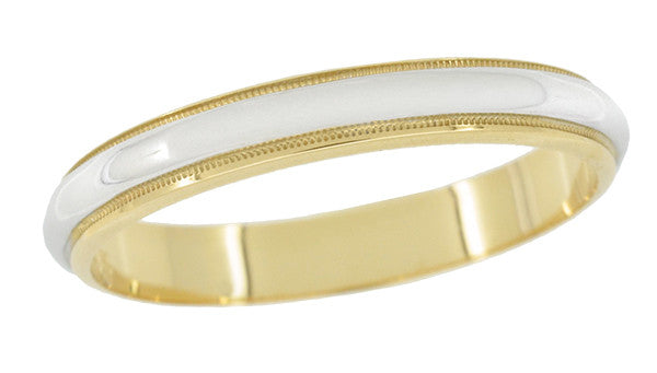 Mixed Metals Millgrain Edge Heirloom Wedding Band in Two Tone 14 Karat White and Yellow Gold - 3.5mm
