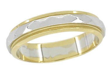 Kaleidoscope Two Tone 1950's Vintage Wedding Band in 14 Karat Yellow and White Gold
