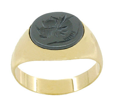 Vintage Hematite Intaglio Ring in 14 Karat Yellow Gold - Item: R974 - Image: 4