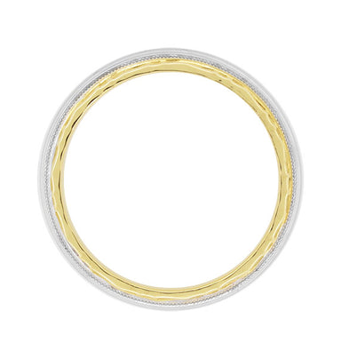Two Tone 1930's Vintage Art Deco Wedding Band Ring with Scalloped Edges in Solid 14K Gold | Size 9 - alternate view