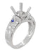 Art Deco 1 Carat Princess Cut Diamond Wheat Engraved Engagement Ring Setting in 18 Karat White Gold with Diamonds and Princess Cut Sapphires