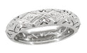 Art Deco Original Millstone Vintage Rose Cut Diamond Filigree Wedding Band in 18K White Gold - Size 6 1/4