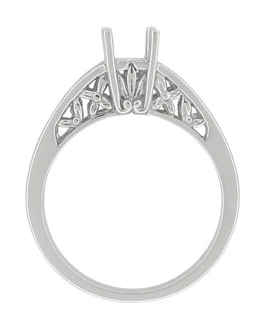 Art Nouveau Flowers and Leaves Vintage Inspired Filigree Engagement Ring Mount for a Round 1.5 - 2 Carat Diamond in White Gold - 14K or 18K - alternate view