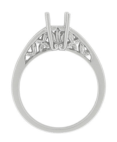 Platinum Art Nouveau Engraved Flowers and Leaves Filigree Engagement Ring Setting for a 1 Carat Princess, Radiant, or Asscher Cut Diamond - Item: R989PRP - Image: 2