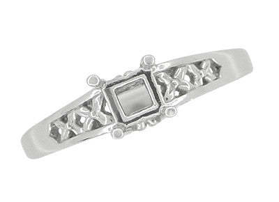Platinum Art Nouveau Engraved Flowers and Leaves Filigree Engagement Ring Setting for a 1 Carat Princess, Radiant, or Asscher Cut Diamond - Item: R989PRP - Image: 5