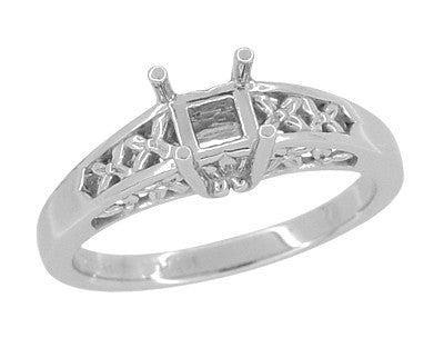 Platinum Art Nouveau Engraved Flowers and Leaves Filigree Engagement Ring Setting for a 1 Carat Princess, Radiant, or Asscher Cut Diamond - Item: R989PRP - Image: 2