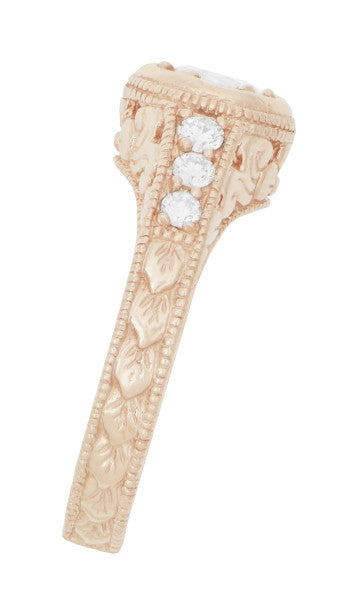 Rose Gold Art Deco Filigree Flowers & Scrolls 1/2 Carat Engraved Diamond Engagement Ring - Item: R990R50D-LC - Image: 3