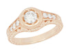 Rose Gold Art Deco Filigree Flowers & Scrolls 1/2 Carat Engraved Diamond Engagement Ring