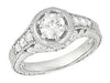 Vintage Low Profile Ring Setting For a 1 Carat Diamond with Side Diamonds and Filigree in White Gold - R990W1NS