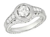 Art Deco Filigree Scrolls and Flowers Carved Low Profile 3/4 Carat Diamond Engagement Ring Setting in White Gold - 14K or 18K