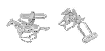 Race Horse and Jockey Cufflinks in Sterling Silver - Item: SCL145 - Image: 2