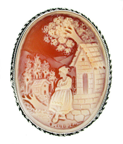 Rebecca at the Well Carnelian Shell Cameo Pin or Pendant in Sterling S Antique Jewelry Mall Rebecca at the Well Carnelian Shell Cameo Pin or Pendant in Sterling S Antique Jewelry Mall