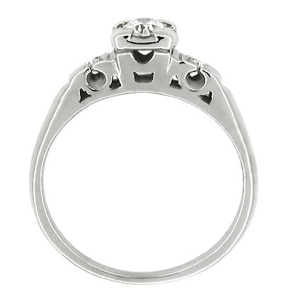 Retro Moderne Fishtail Box Vintage Old European Cut Diamond Engagement Ring - 14 Karat White Gold - Item: R212 - Image: 2