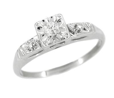 14 Karat White Gold Retro Moderne Antique Diamond Engagement Ring