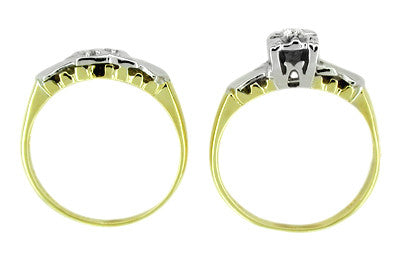 Retro Moderne Diamond Wedding Set in 14 Karat White and Yellow Gold - Item: R226 - Image: 2