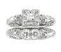 Retro Moderne Hearts and Clovers Diamond Wedding Set in 14 Karat White Gold