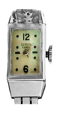 Retro Moderne Ladies Diamond Set Bracelet Watch in 14 Karat White Gold - Item: LW107 - Image: 2