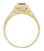 Art Deco Rhodolite Garnet Filigree Scrolls Engraved Engagement Ring in 14 Karat Yellow Gold