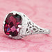 Rectangular Cushion Cut Checkerboard Top Red Rhodolite Garnet in Art Deco Filigree Vintage Ring White Gold - R289