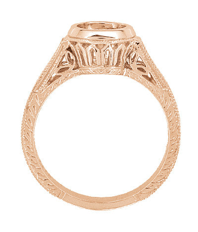 Art Deco Vintage Style 14K Rose Gold Filigree Bezel Setting Engagement Ring for a 1 - 1.25 Carat Round Diamond | Low Profile - Item: R306R1 - Image: 4