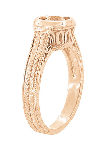 Art Deco Vintage Style 14K Rose Gold Filigree Bezel Setting Engagement Ring for a 1 - 1.25 Carat Round Diamond | Low Profile - Item: R306R1 - Image: 2